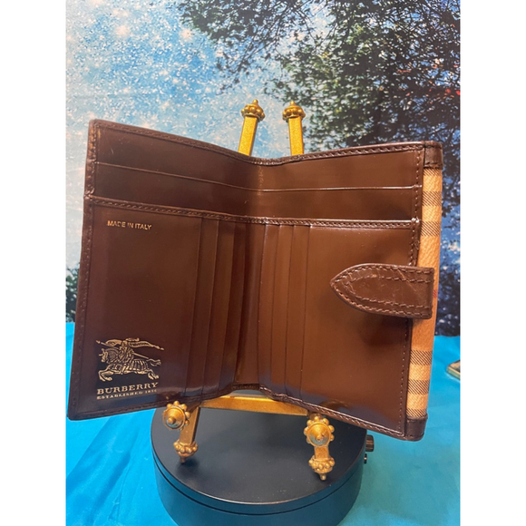 Burberry Haymarket Check Bi-Fold Wallet Tan/Brown One Size EUC - Picture 3 of 9